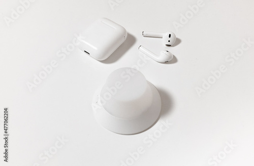 Headphones are on a white table