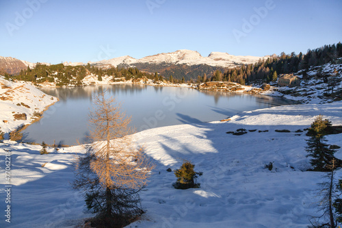 Colbricon lakes winter view, San martino di Castrozza, Italy