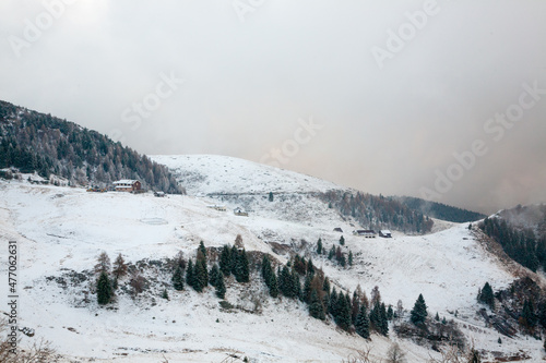 Mount Grappa winter landscape. Italian Alps view