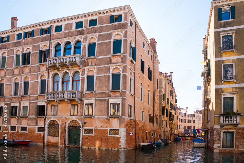 Venice building view. Palace on Venetian canal