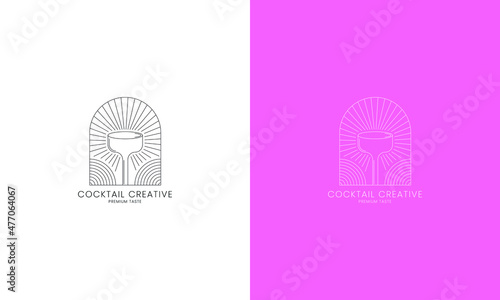 Cocktail minimal vector  logo. Boho style illustration. Elegants, party and wine symbol.