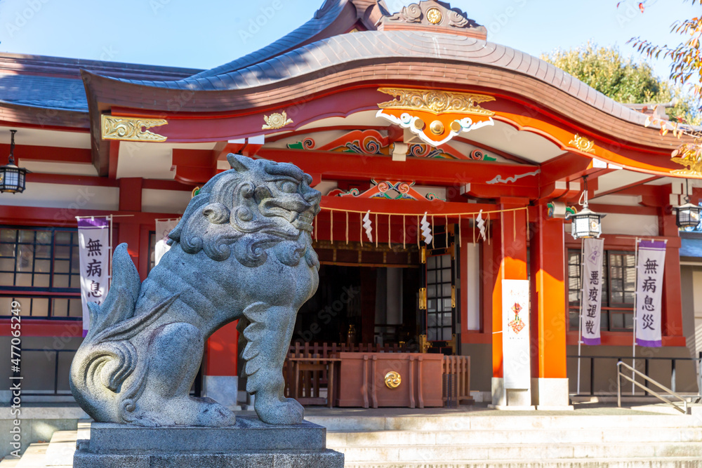 exterior of main shrine of hatagaoka hachiman shinto shrine and stone