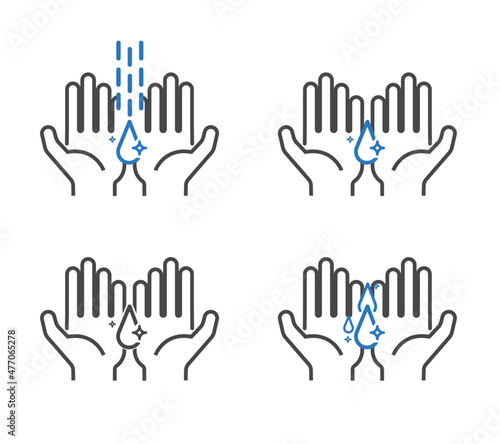 Icon of hands rubbing alcohol in gel or cleaning with water