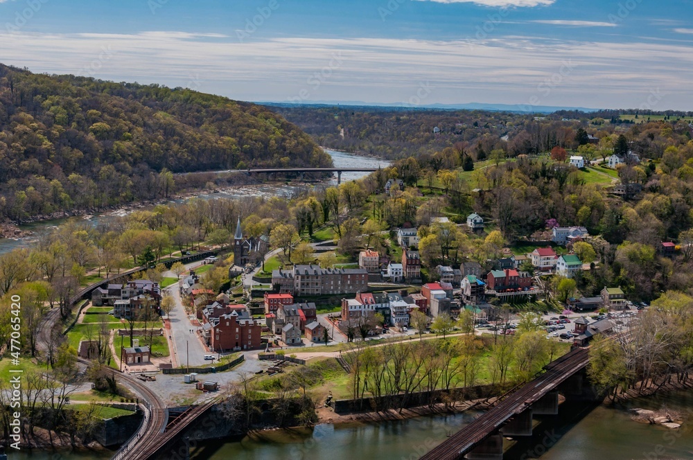 Closeup of Lower Town, Harpers Ferry National Historical Park, West Virginia, USA