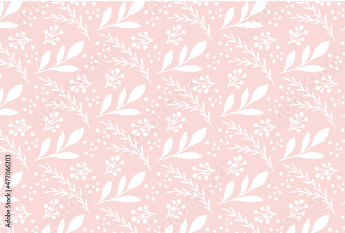 白のミモザの花柄のピンク背景の壁紙 