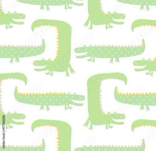 Cute crocodile seamless pattern vector illustration for kids. Can be used for nursery wall decor  baby textile  baby bedding set  wrapping paper  packaging  wallpaper  baby clothes design.