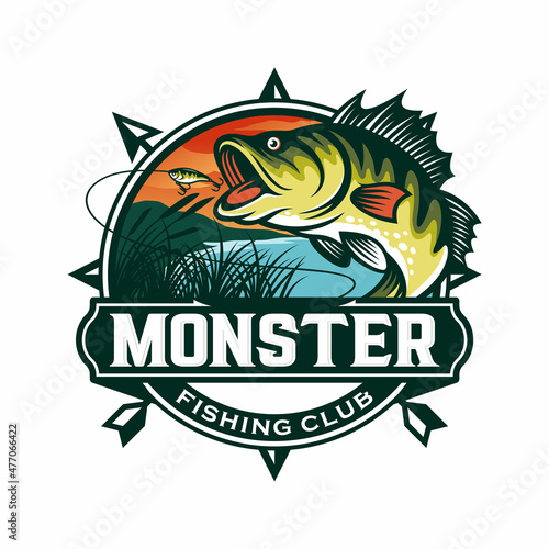 Fishing logo design template illustration . Sport fishing Logo
