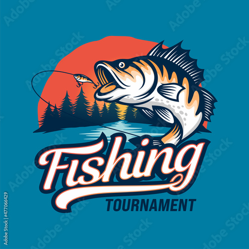 Fishing logo design template illustration . Sport fishing Logo