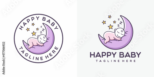 Baby sleep illustration. Baby dream logo design vector template
