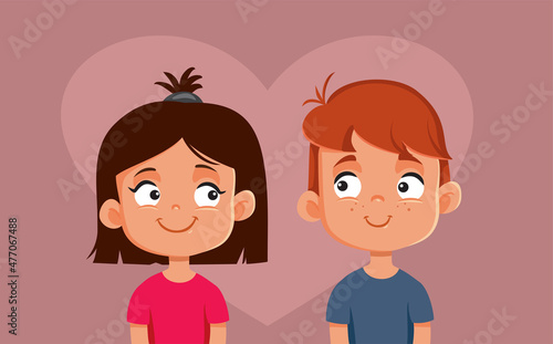 First Innocent Love Crush Vector Cartoon Illustration