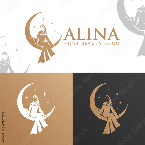 Canvas Print Women Hijab Beauty Vector Logo Template