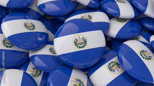 3d rendering of a lot of badges with the Salvadoran flag in a close up view