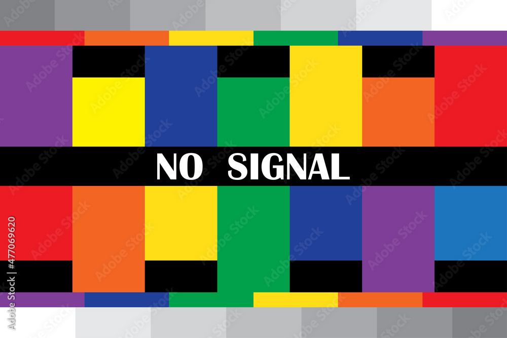 No signal tv icon. Colored lines. Glitch sign. Digital communication. Graphic element. Vector illustration. Stock image.