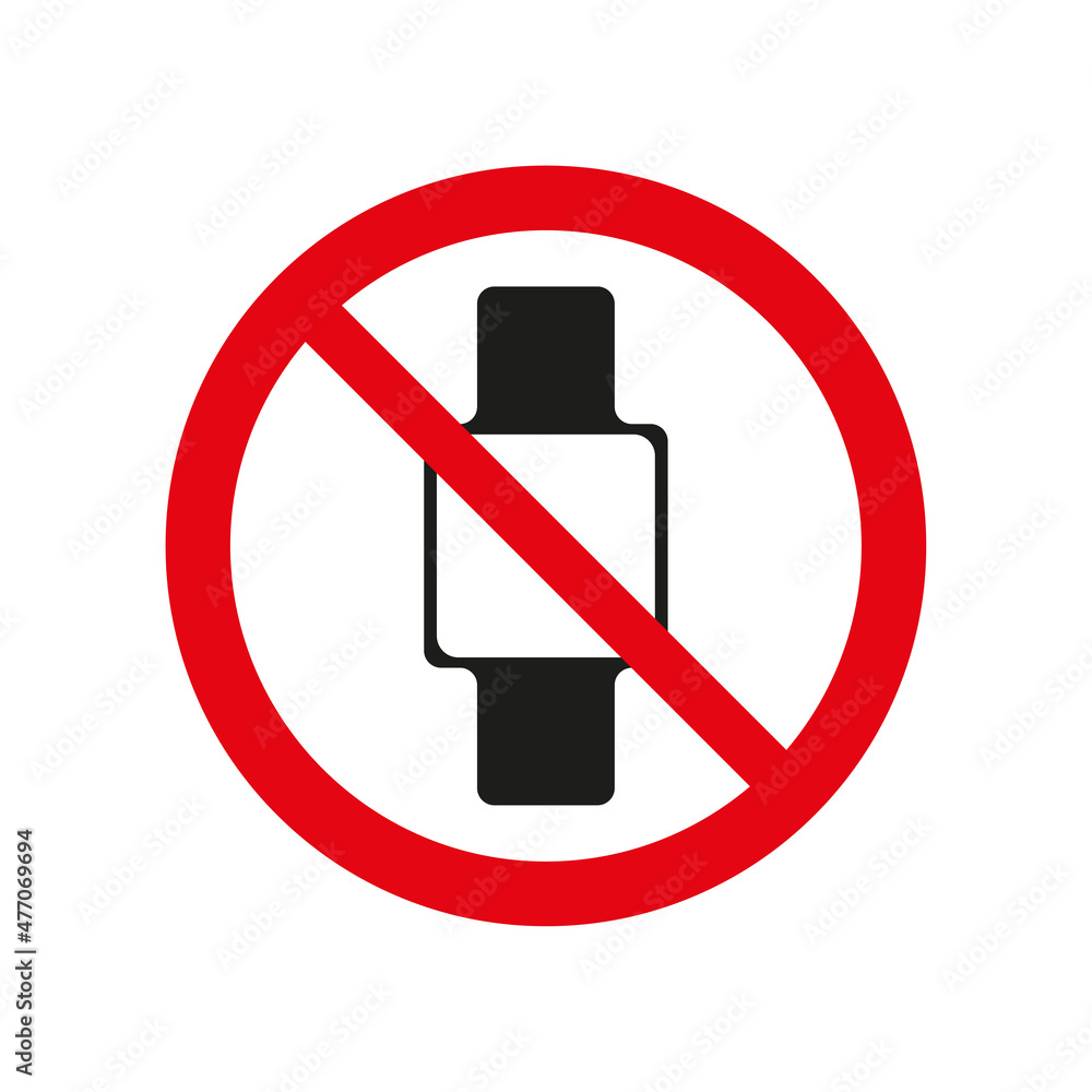 No smart watch sign. Red circle. Forbidden icon. Stop symbol. Modern technology. Vector illustration. Stock image. No smart watch sign. Red circle. Forbidden icon. Stop symbol. Modern technology. Vector illustration. Stock image.