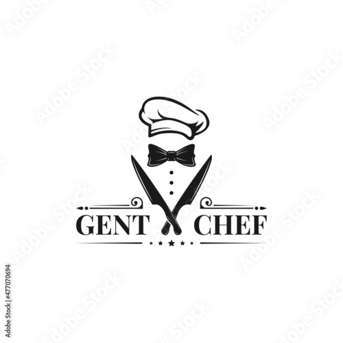 Fotografie, Obraz chef hat, knife, Bow tie, tuxedo, utensil vintage restaurant logo