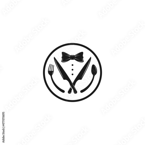 Bow tie, tuxedo, utensil restaurant logo