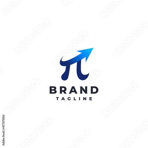 Golden Ratio Phi Symbol with An Up Arrow Logo Design. Compatible with educational institutions and technology products. 