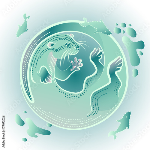 Cute otter curled up in a circle shape. Otter like Enso symbol concept