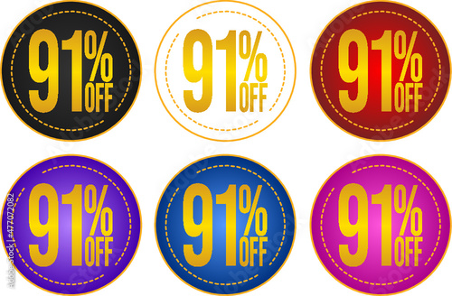 Set sale 91%off banners, discount tags, promotion stickers, vector illustration.	
