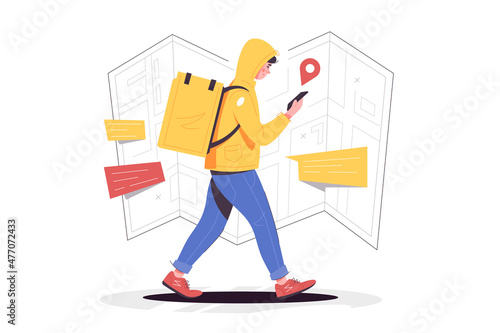 Man work as food courier on foot