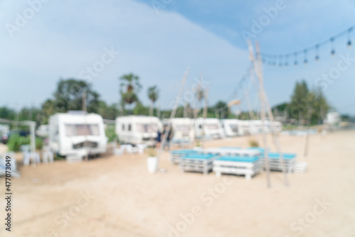 abstract blur camping car on beach for background