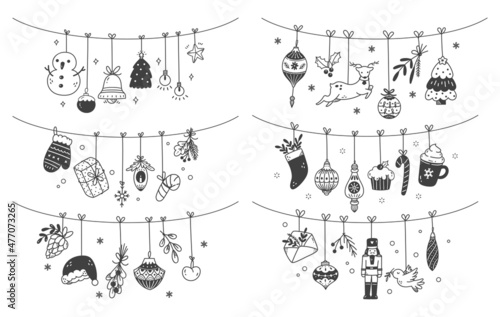 Set of Christmas hanging decoration doodles