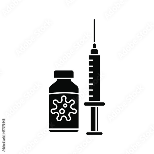 vector medical icon for pandemic vaccine ampoule and syringe. Image of covid-19 vaccine and syringe. Illustration of antiviral vaccine.