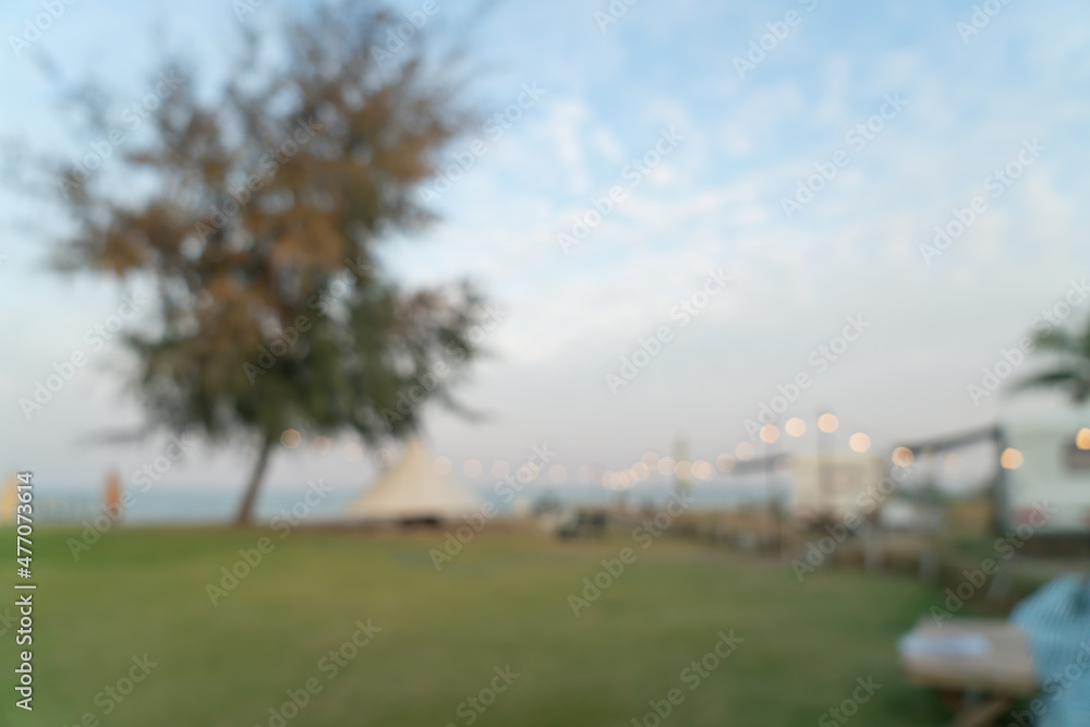 abstract blur camping yard on beach for background