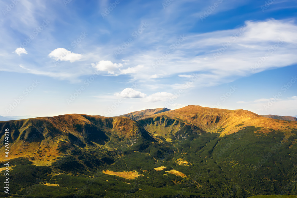 Beautiful mountain landscape on sunny day. Drone photography