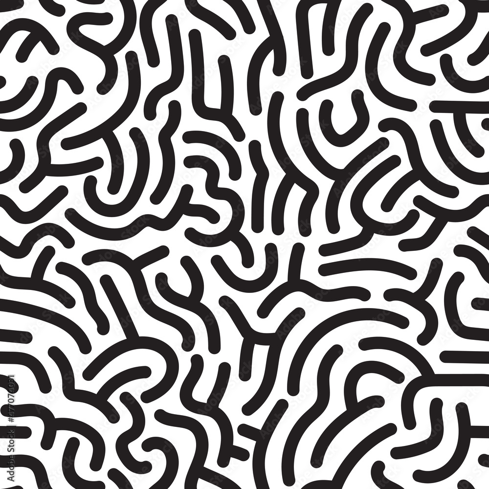 Seamless pattern. Abstract black doodles, curls. Vector background