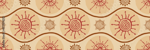 Ethnic background  sun symbols  vector design. Seamless pattern. 