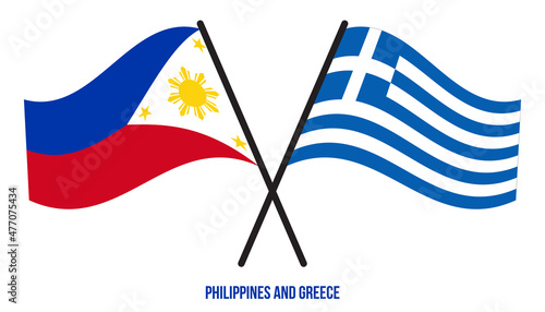 Philippines and Greece Flags Crossed And Waving Flat Style. Official Proportion. Correct Colors.