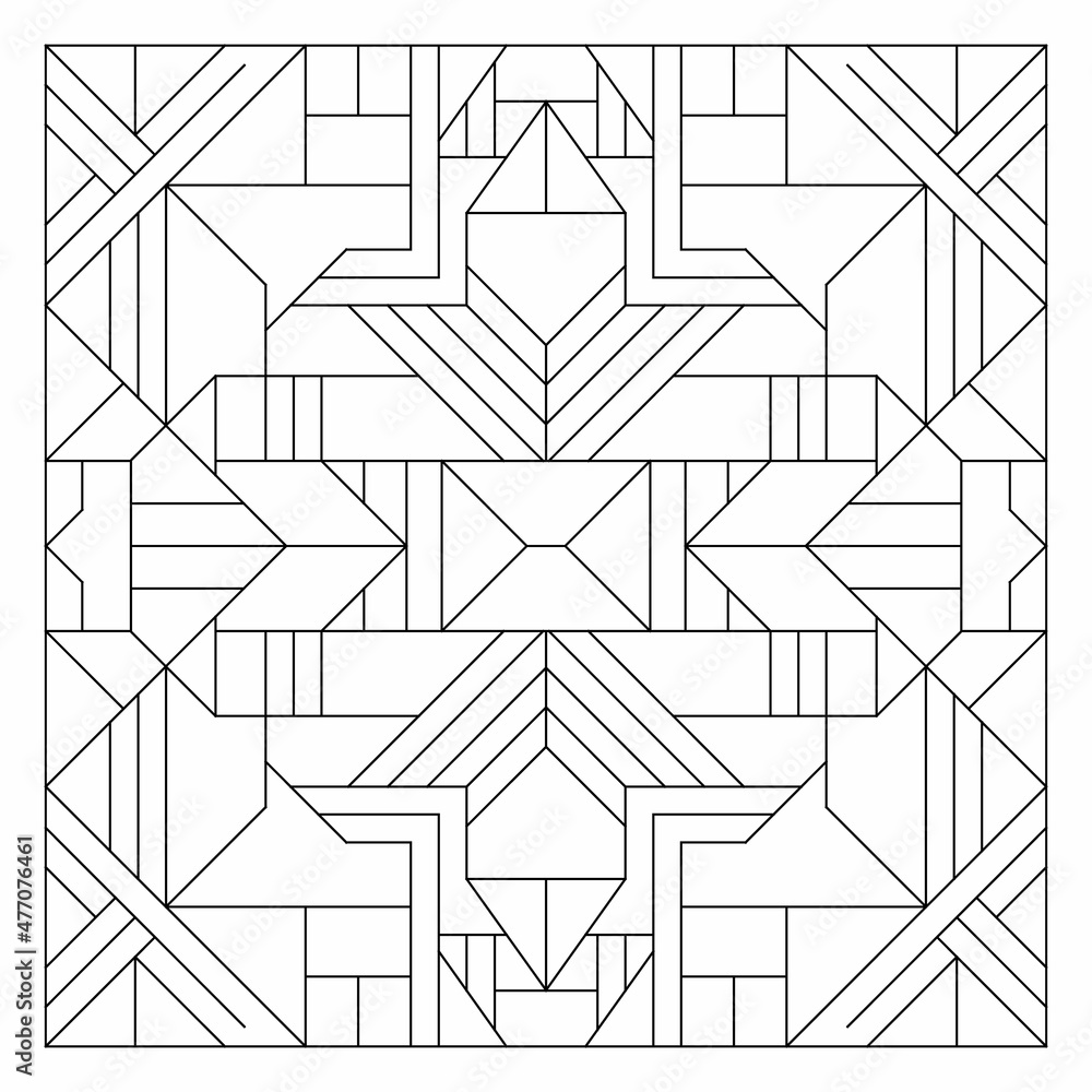 Square frame pattern. Art deco ornament in Line Art style. Abstract geometric doodle illustration. Antistress coloring book page in EPS8. #415 Square frame pattern. Art deco ornament in Line Art style. Abstract geometric doodle illustration. Antistress coloring book page in EPS8. #415
