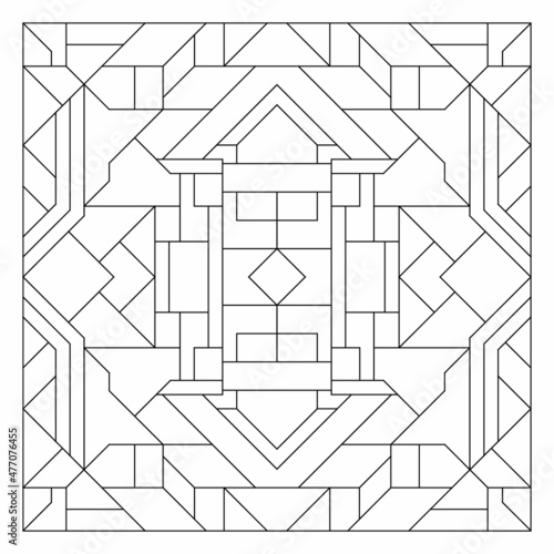 Square frame pattern. Decorative ornament in Line Art style. Abstract geometric doodle illustration. Antistress coloring book page in EPS8. #416