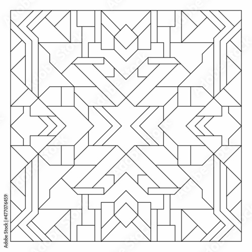 Square frame pattern. Art deco ornament in Line Art style. Abstract geometric doodle illustration. Anti stress coloring book page in EPS8. #417