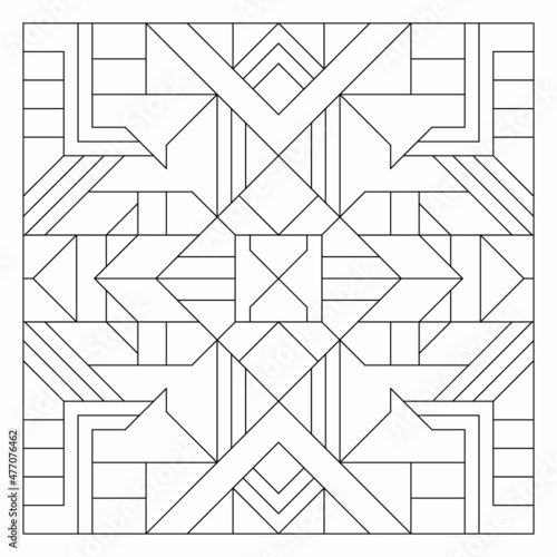 Square frame pattern. Decorative ornament in Line Art style. Abstract geometric doodle illustration. Antistress coloring book page in EPS8.  414