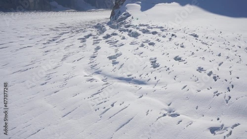 Plane flying over glacier ice, crevasses in Denali National Park Alaska photo