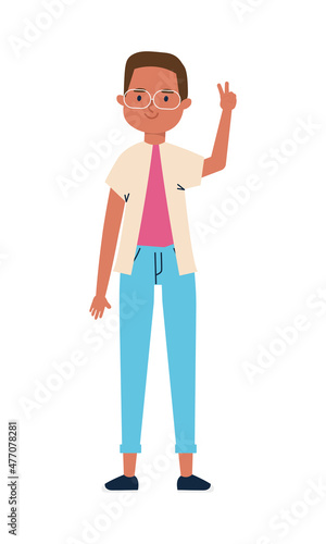 young hipster man waving
