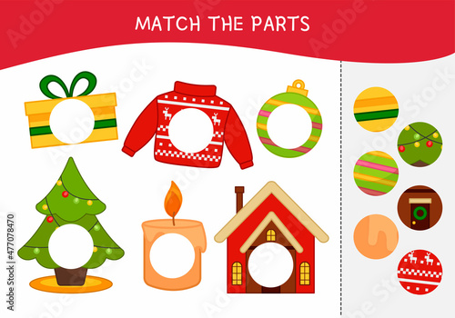 Matching children educational game. . Activity for pre sсhool years kids and toddlers. Christmas collection.