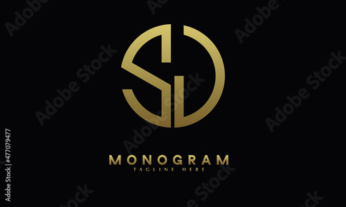 Alphabet SJ or JS illustration monogram vector logo template in round shape