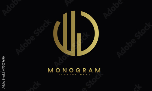 Alphabet WJ or JW illustration monogram vector logo template in round shape