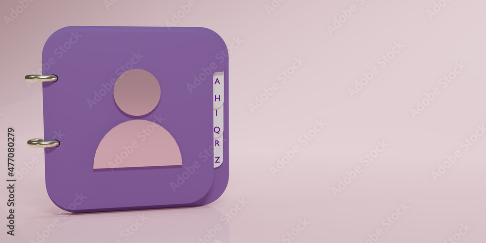 purple Address book icon with copy space for texts or messages isolated on light purple background . Note book Icon design. 3D rendering illustration. purple Address book icon with copy space for texts or messages isolated on light purple background . Note book Icon design. 3D rendering illustration.