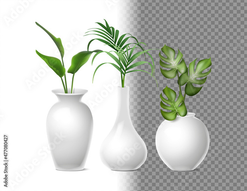 3d realistic icon. Isolated. White porselain vases for flowers or plants.