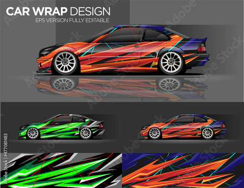 Car decal, Graphic abstract stripe racing background kit designs for wrap vehicle, race car, rally, adventure and livery