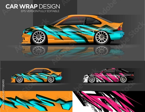 Car decal, Graphic abstract stripe racing background kit designs for wrap vehicle, race car, rally, adventure and livery