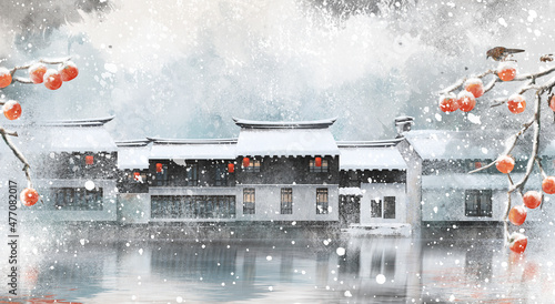 Illustration background of Huizhou architecture photo