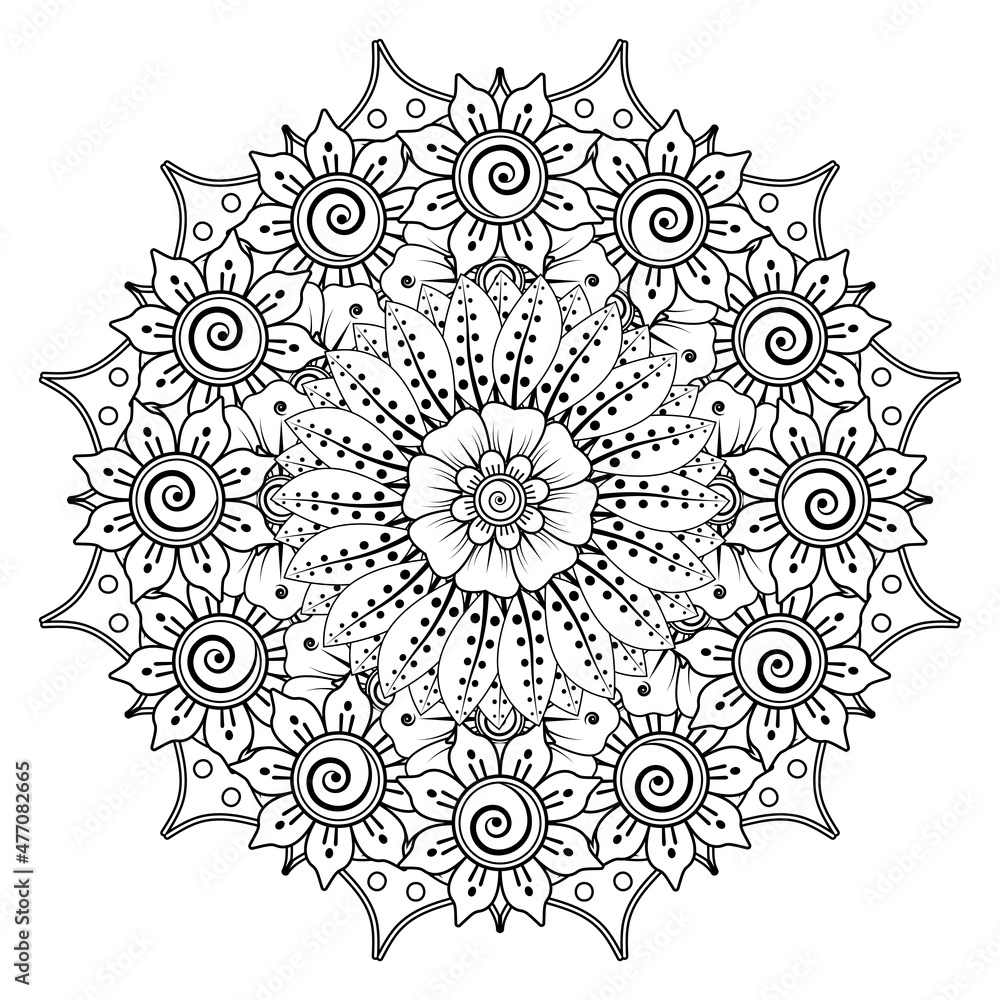 Mehndi flower for henna, mehndi, tattoo, decoration. Decorative ornament in ethnic oriental style, doodle ornament, outline hand draw. Coloring book page. Mehndi flower for henna, mehndi, tattoo, decoration. Decorative ornament in ethnic oriental style, doodle ornament, outline hand draw. Coloring book page.