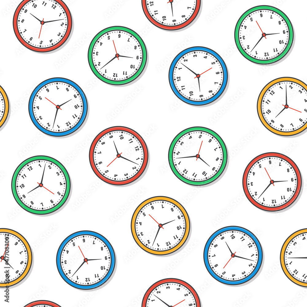 Clocks Seamless Pattern On A White Background. Watch Time Clock Theme Illustration Clocks Seamless Pattern On A White Background. Watch Time Clock Theme Illustration