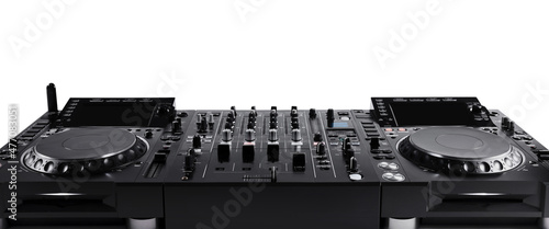 Photos Modern DJ controller on white background, closeup