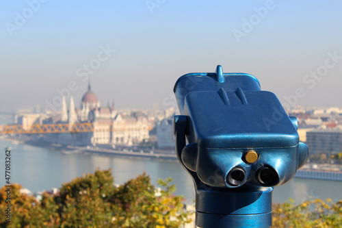 Budapest city view from Budavar,, Fisherman Bastion. photo